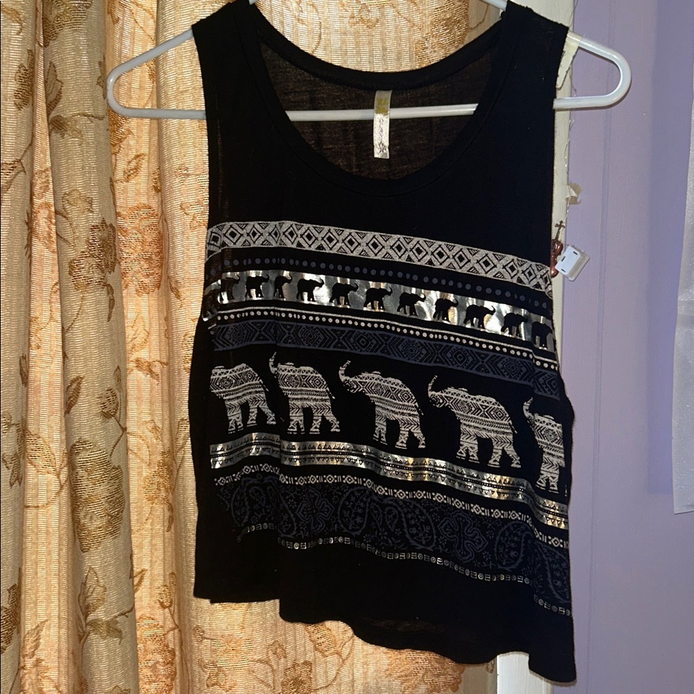 Ocasion Black and Silver Elephant Tank Top